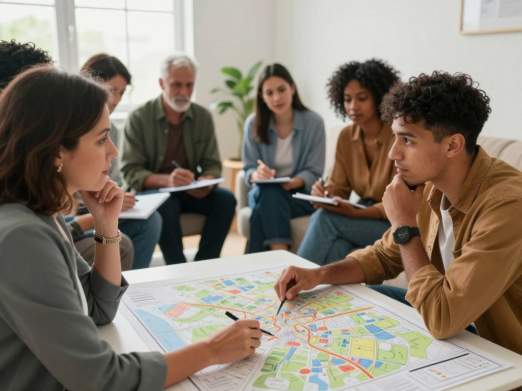 Residents review city rankings beside a map of neighborhoods