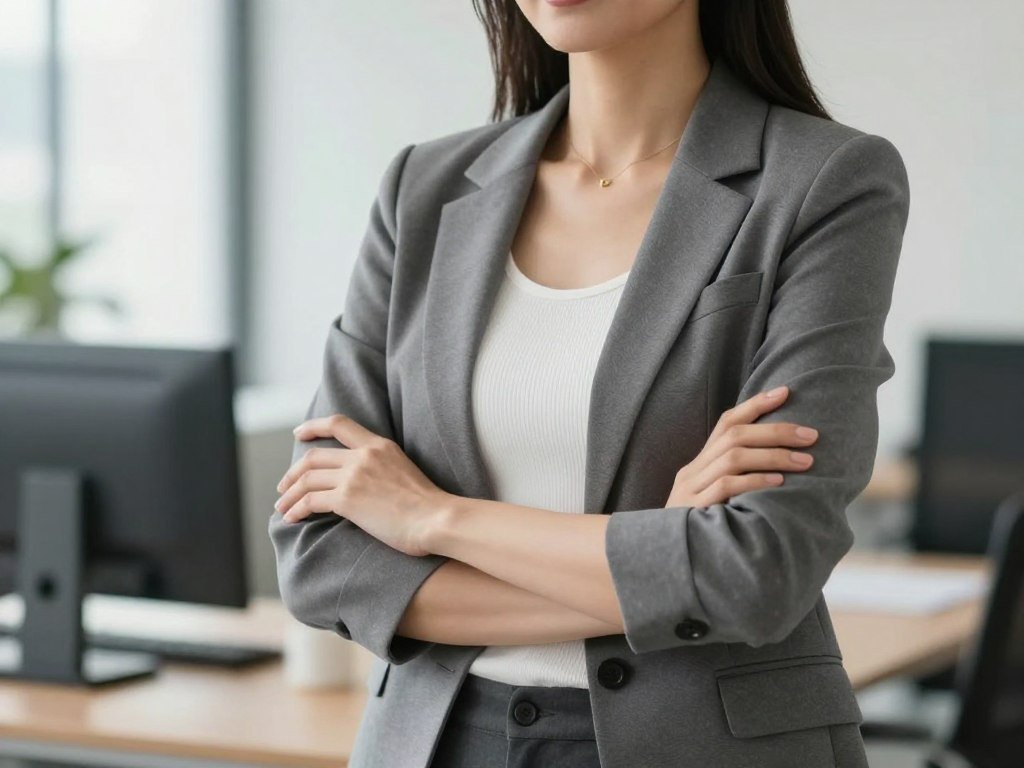 Ribbed white tank worn beneath a work blazer