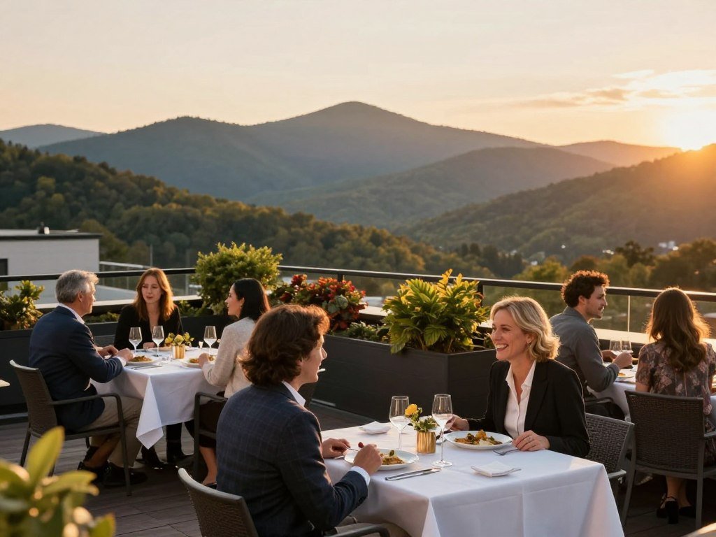 Rooftop dining and Blue Ridge Mountain views in Asheville Rooftop dining and Blue Ridge Mountain views in Asheville