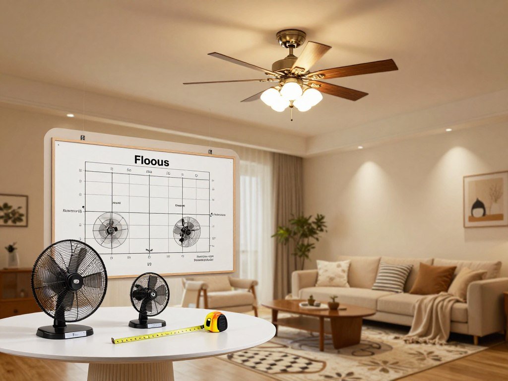 Room size guide matching a ceiling fan span to floor area Room size guide matching a ceiling fan span to floor area