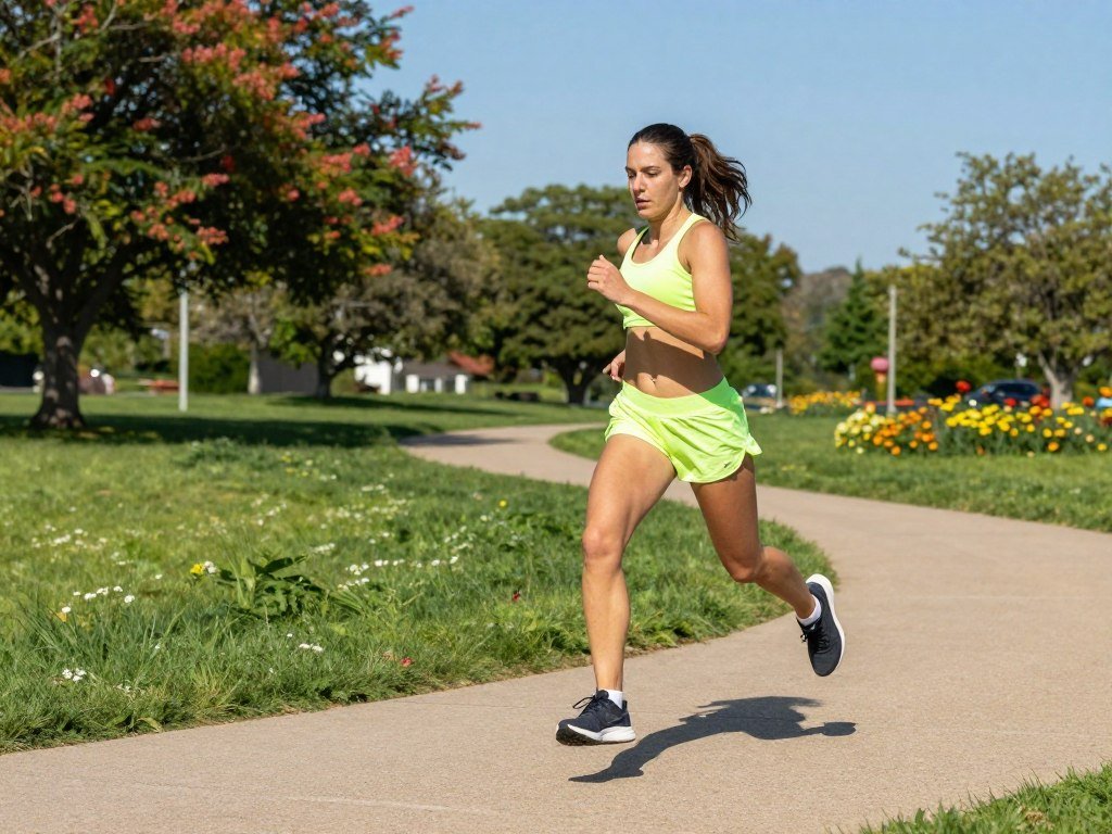 Runner using core stability while changing direction on a path