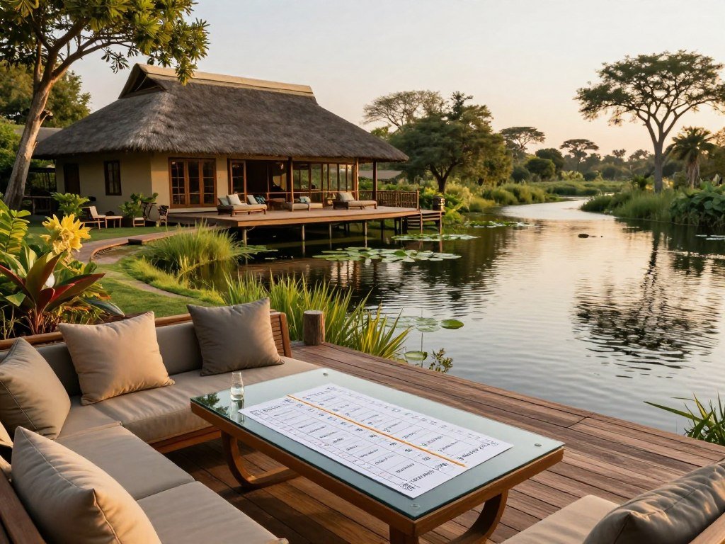 Safari lodge rate comparison beside an Okavango water channel Safari lodge rate comparison beside an Okavango water channel