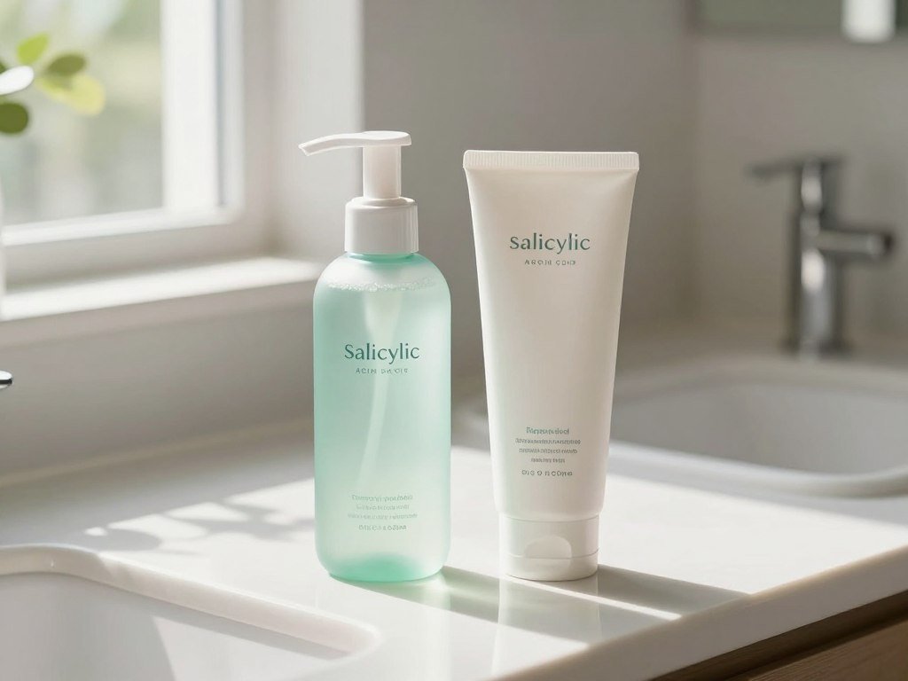 Salicylic acid cleanser beside a benzoyl peroxide wash Salicylic acid cleanser beside a benzoyl peroxide wash