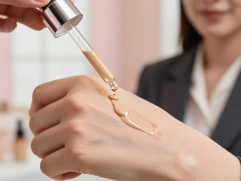 Serum foundation blending across dry skin for flexible coverage Serum foundation blending across dry skin for flexible coverage