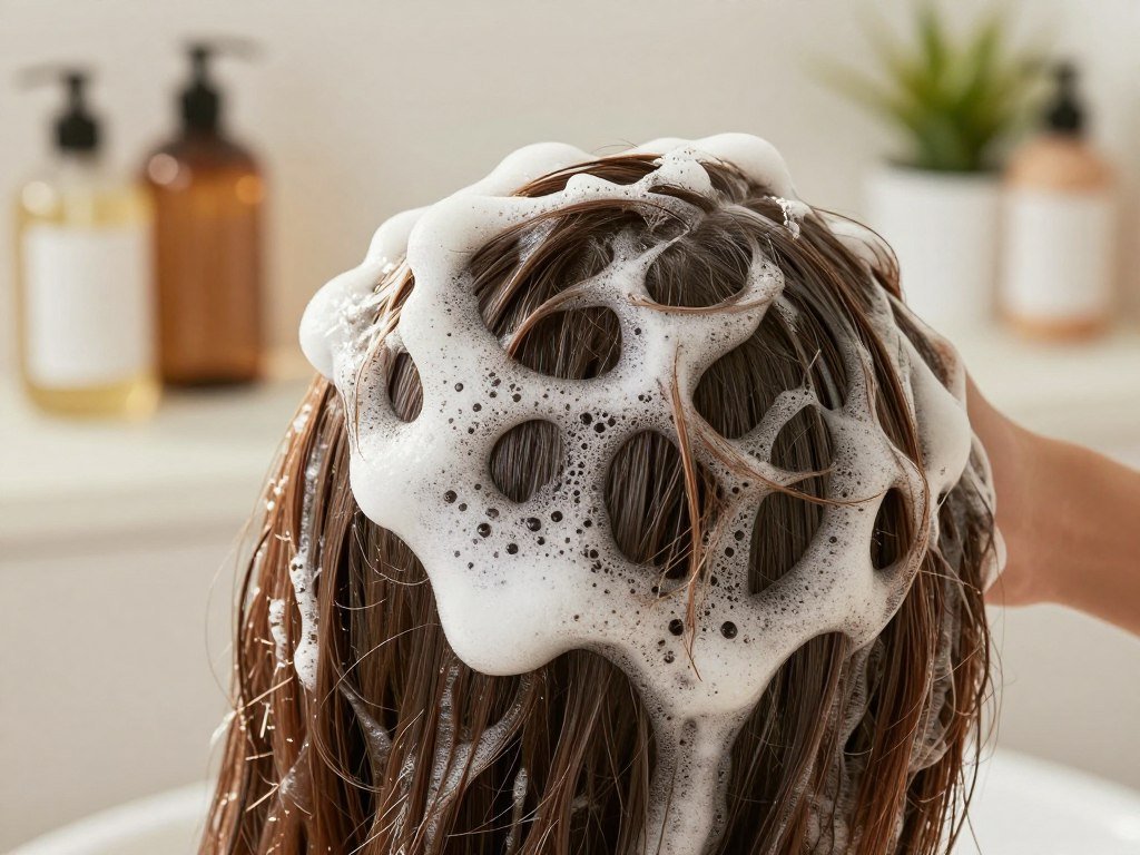 Shampoo lather cleans the scalp while lengths stay soft Shampoo lather cleans the scalp while lengths stay soft