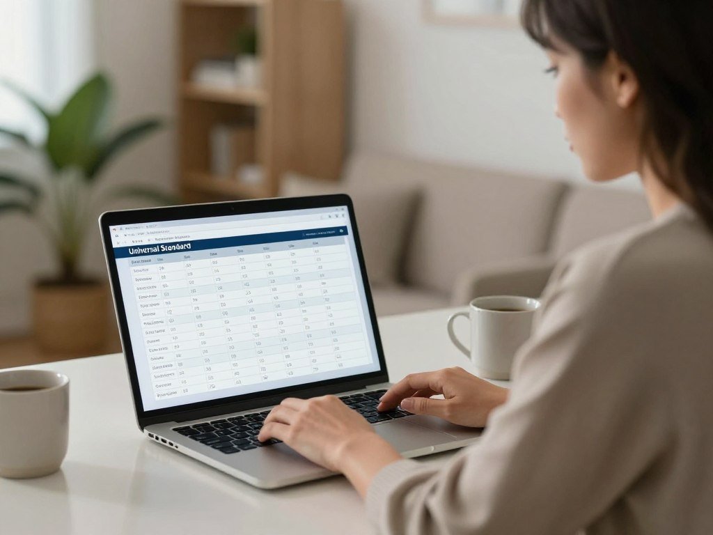 Shopper checking a Universal Standard size chart online