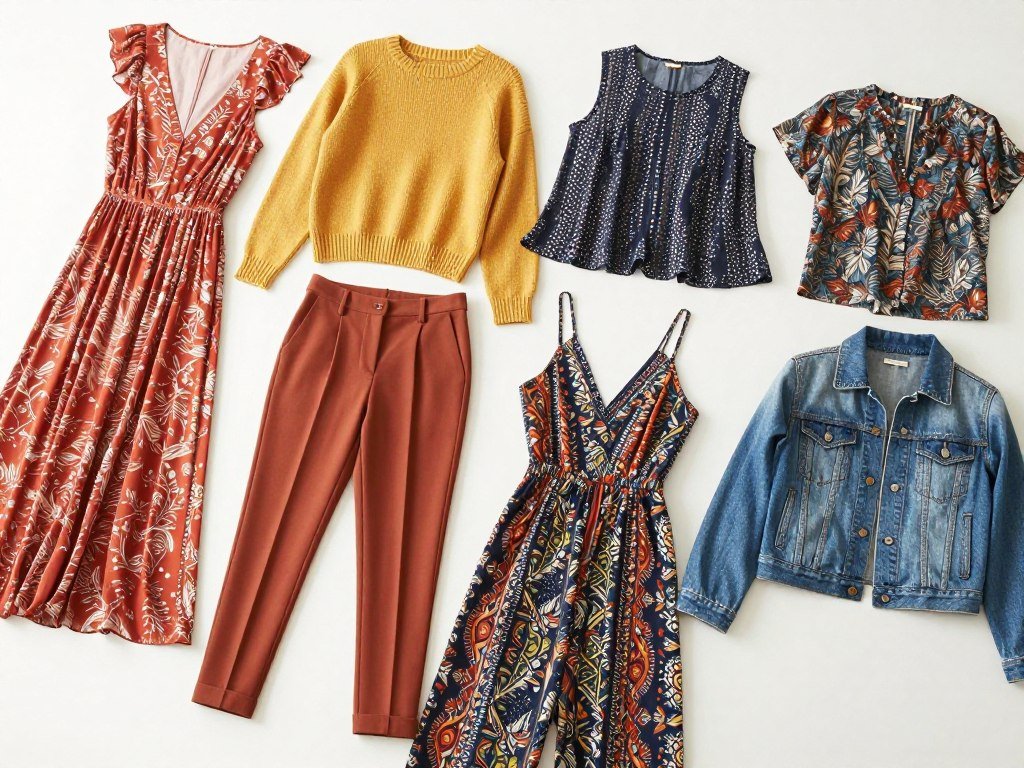 Six Nuuly clothing items arranged for a monthly shipment Six Nuuly clothing items arranged for a monthly shipment