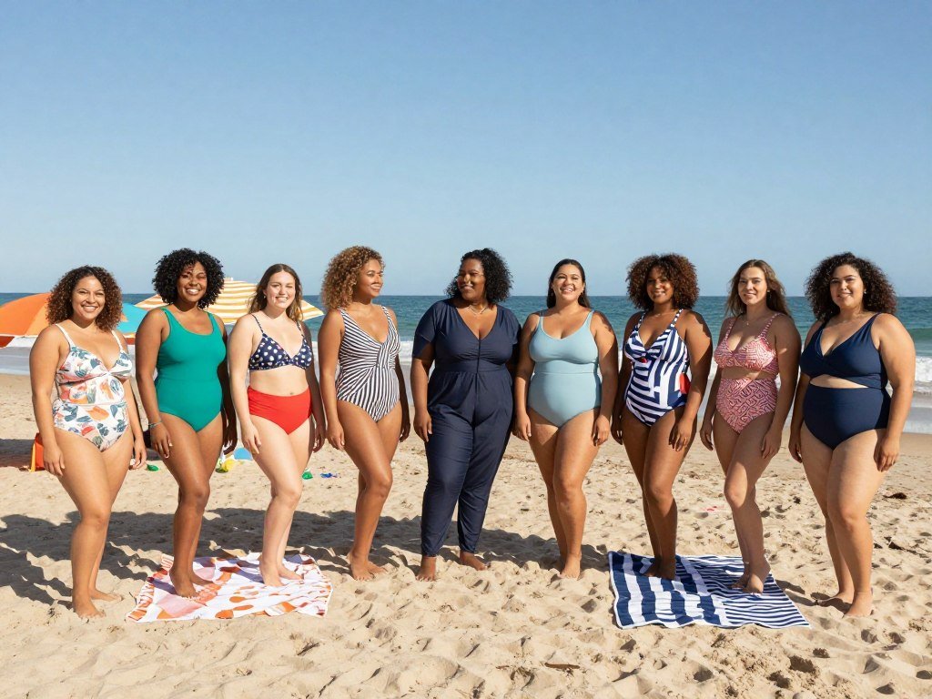 Size-inclusive Universal Standard swim designs on a range of bodies