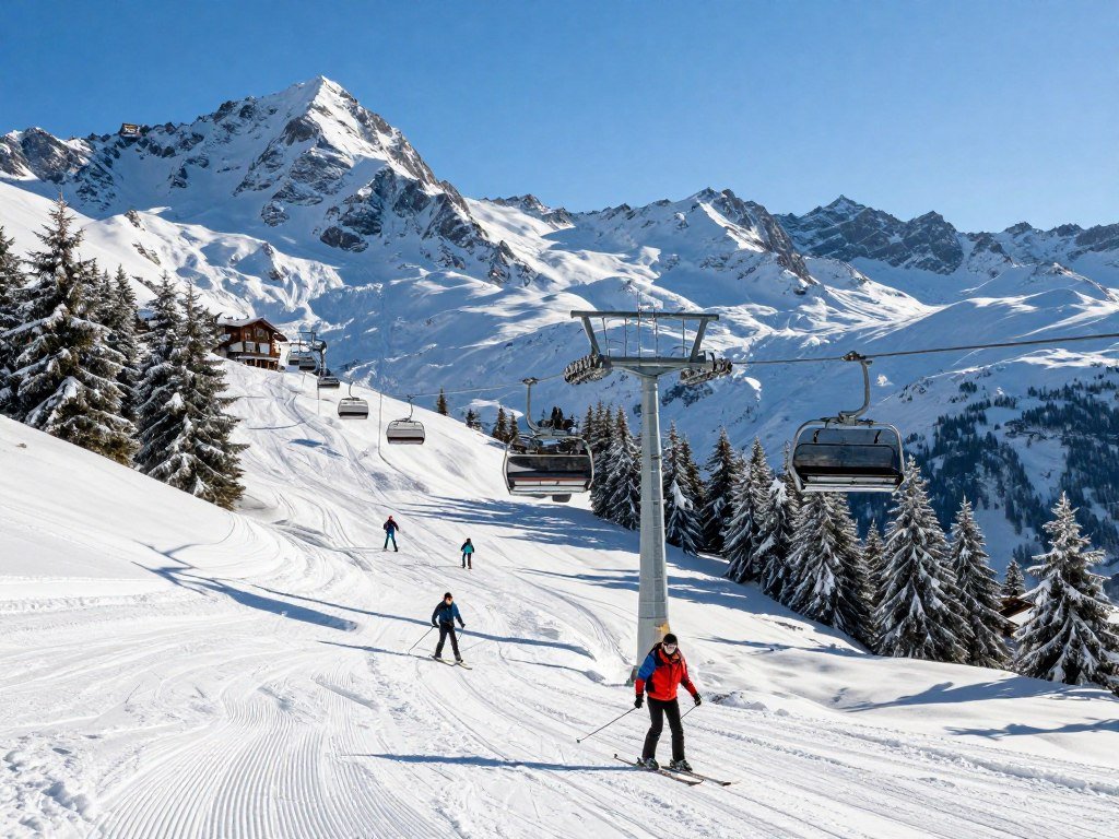 Ski Arlberg ski resort lifts above snowy Austrian slopes Ski Arlberg ski resort lifts above snowy Austrian slopes