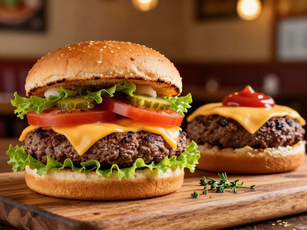 Smash burger beside a classic beef patty and toppings