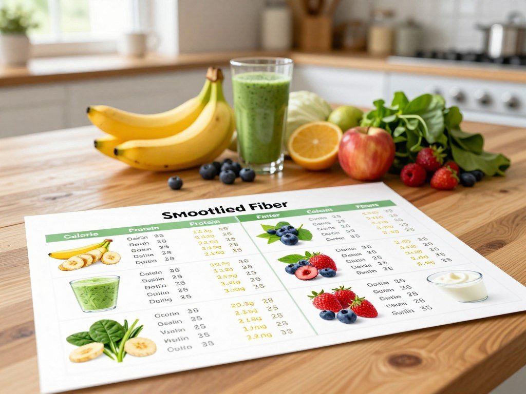 Smoothie nutrition chart comparing calories, protein, and fiber