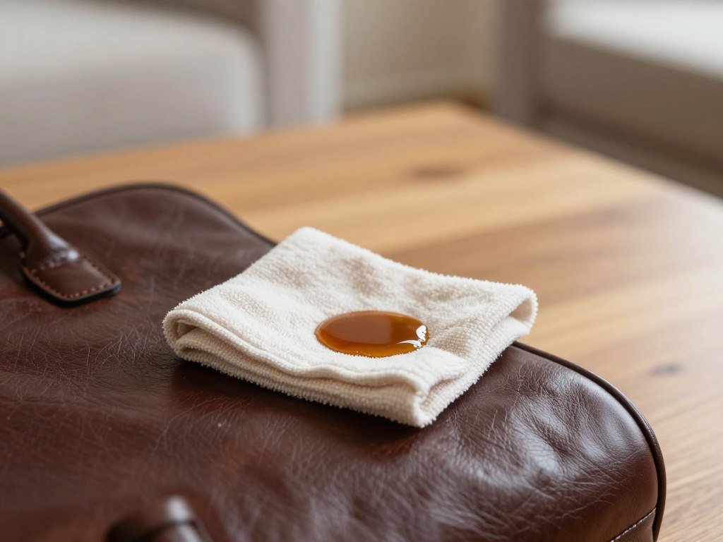Soft cloth blotting a fresh spill on leather