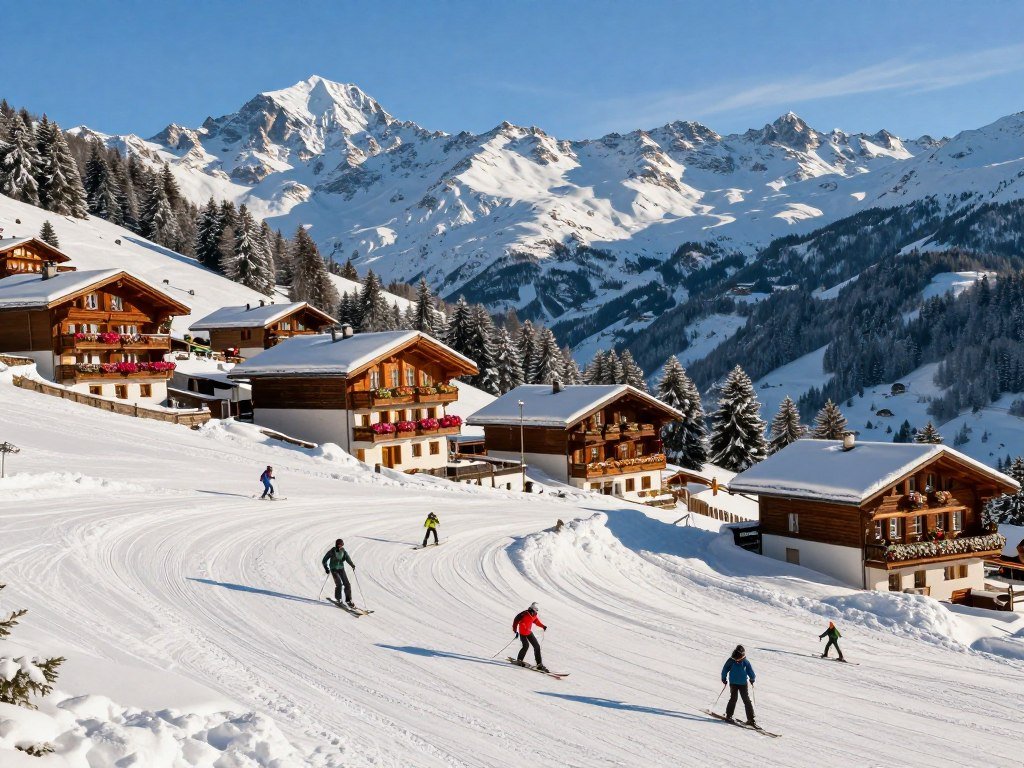 St. Moritz ski slopes above a classic Swiss resort St. Moritz ski slopes above a classic Swiss resort
