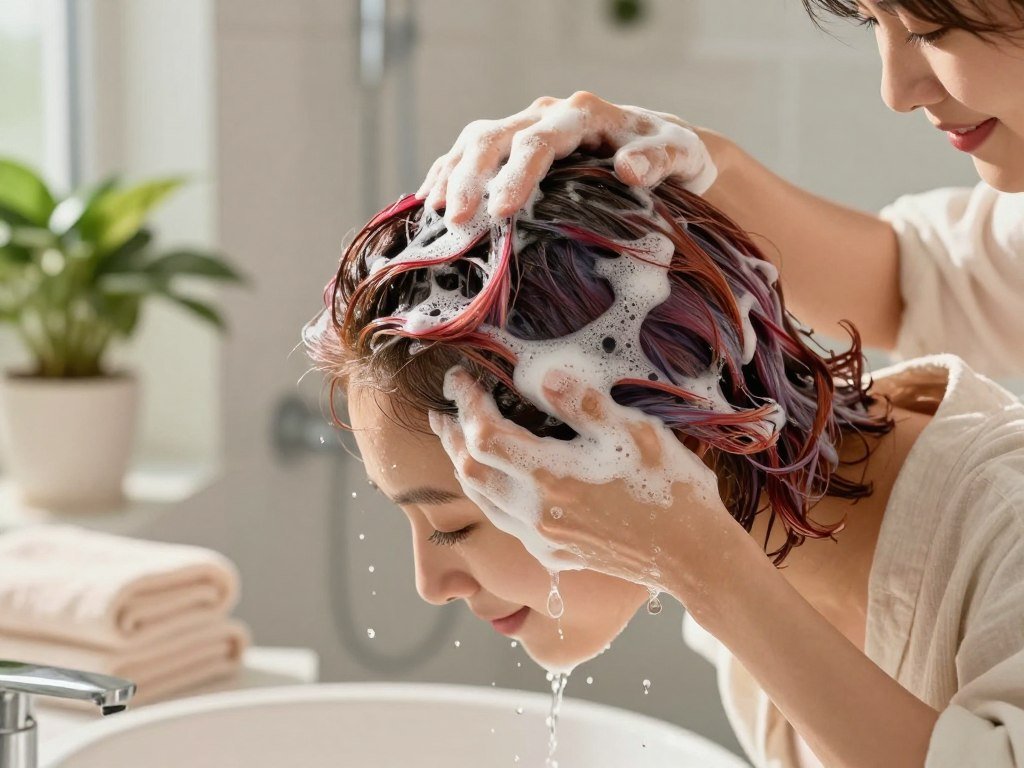 Sulfate-free shampoo lather rinsing from color-treated hair