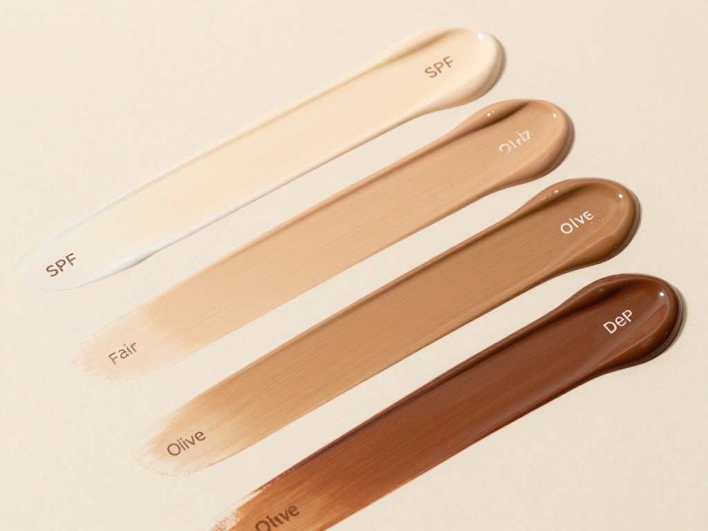 Tinted SPF swatches showing shade depth against several skin tones Tinted SPF swatches showing shade depth against several skin tones