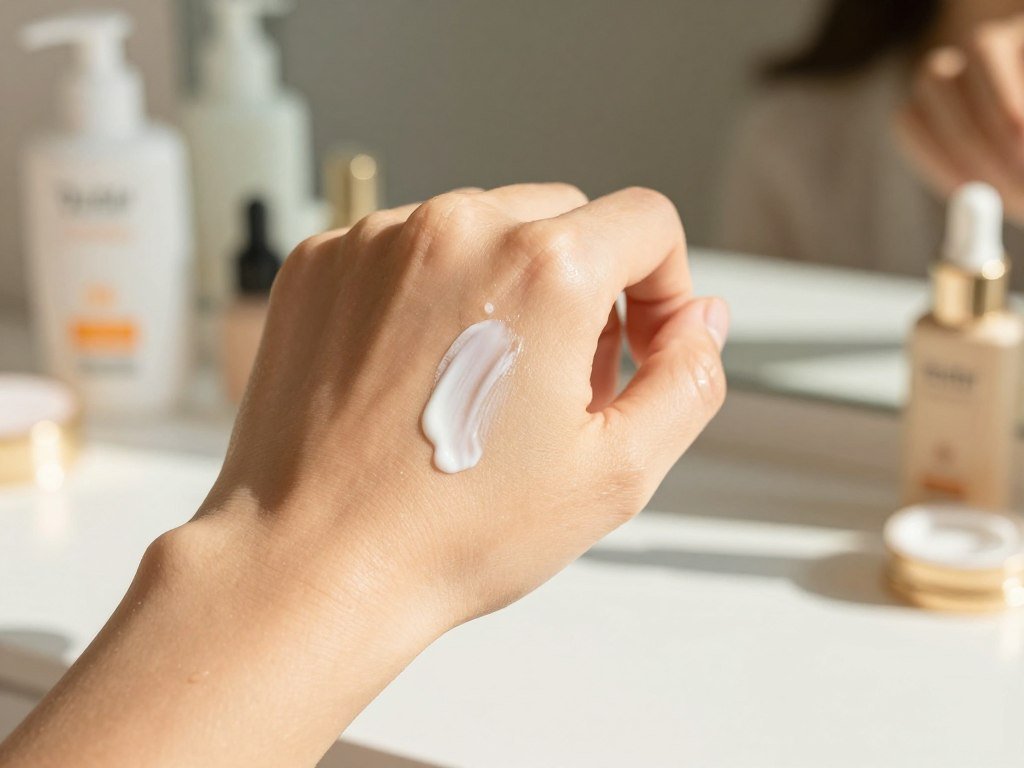 Tirtir sunscreen layered beneath makeup in morning daylight Tirtir sunscreen layered beneath makeup in morning daylight