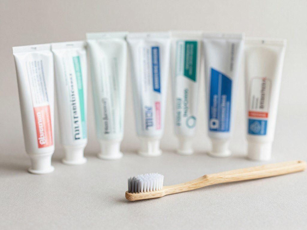 Toothpaste ingredient labels beside a toothbrush for gum health