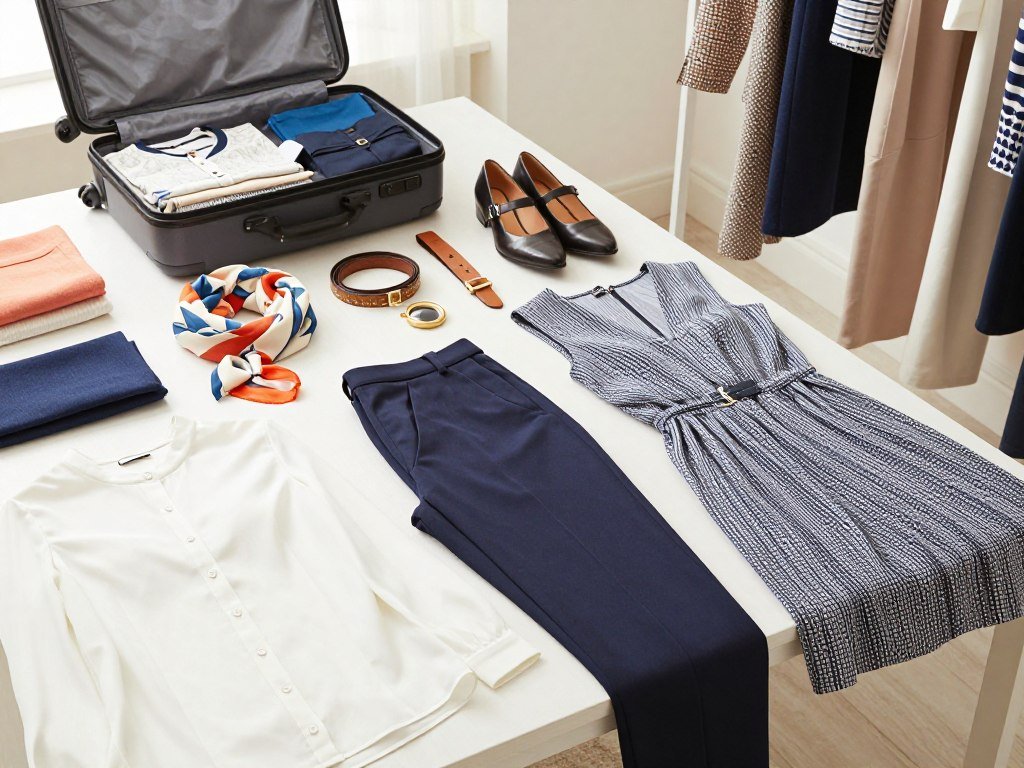 Travel clothes, workwear, and dresses prepared for different occasions Travel clothes, workwear, and dresses prepared for different occasions