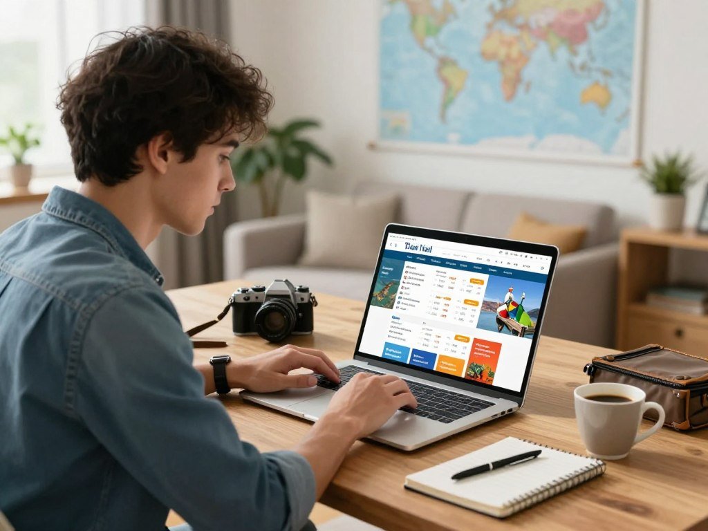 Traveler compares flight prices and departure dates on a laptop