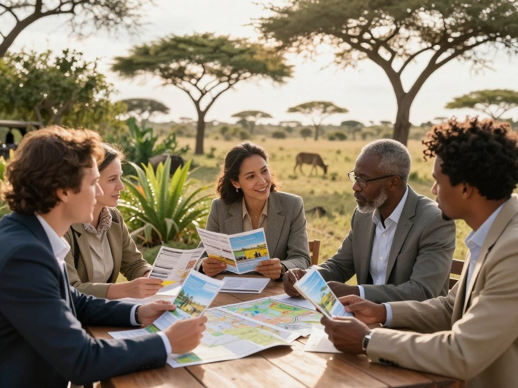 Travelers comparing destination options for an African safari