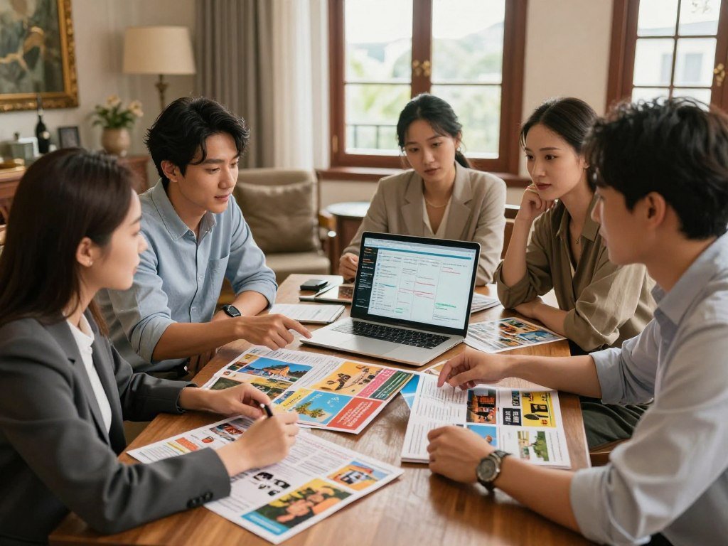 Travelers reviewing a flexible itinerary between planned activities