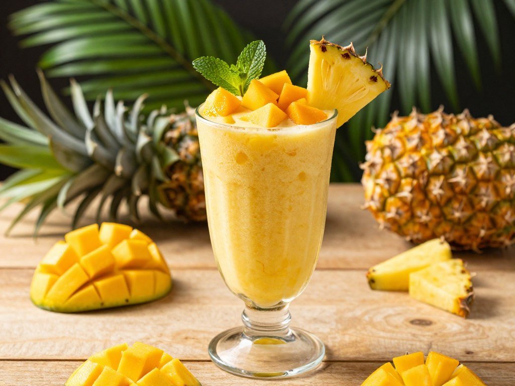 Tropical Greek yogurt smoothie with pineapple and mango