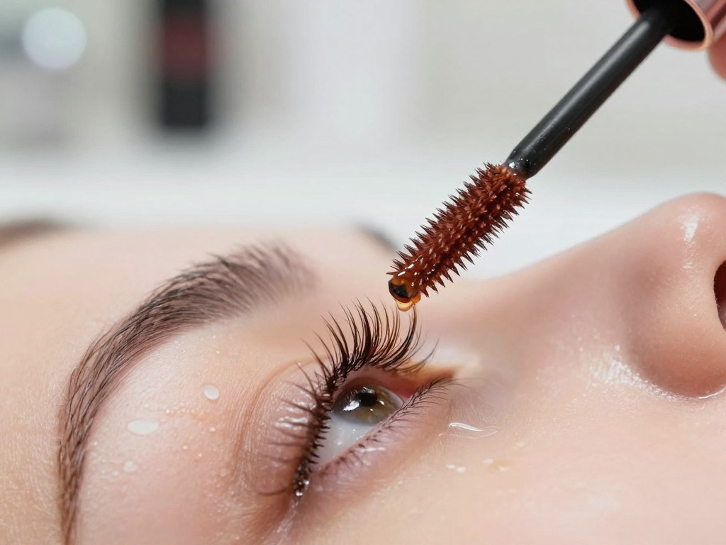 Tubing mascara sleeves coating lashes before warm-water removal Tubing mascara sleeves coating lashes before warm-water removal