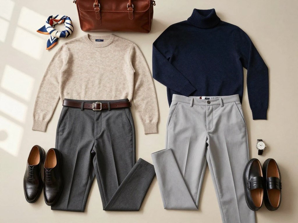 Two work outfits built around knitwear and tailored trousers Two work outfits built around knitwear and tailored trousers