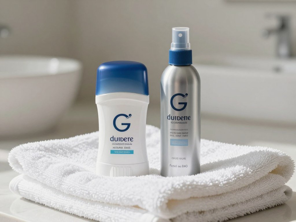 Underarm stick and spray beside a clean towel
