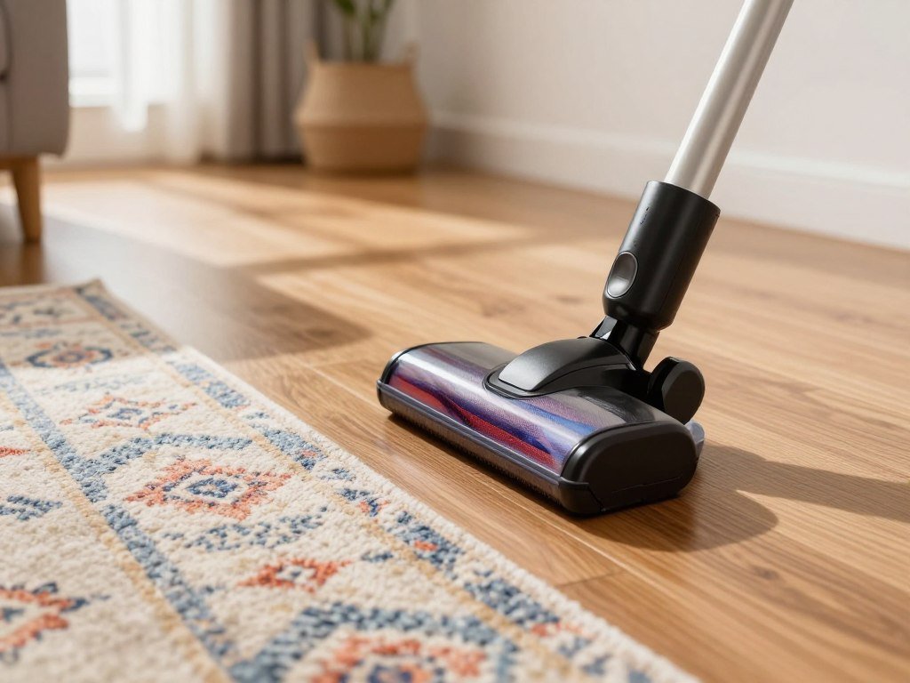 Vacuum floorhead crossing from rug to hardwood floors