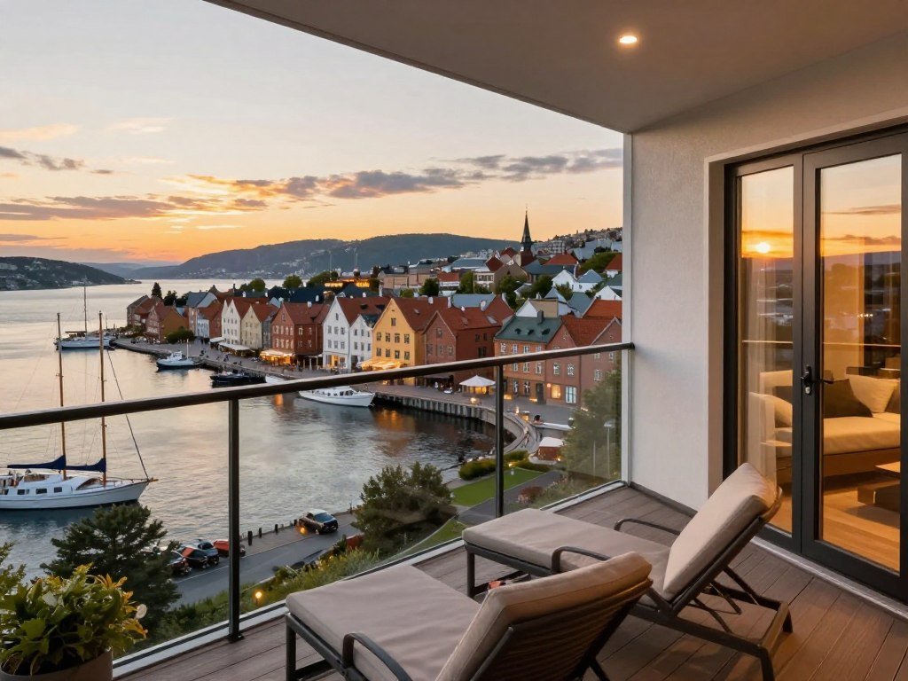 Viking Ocean balcony cabin overlooking a European port