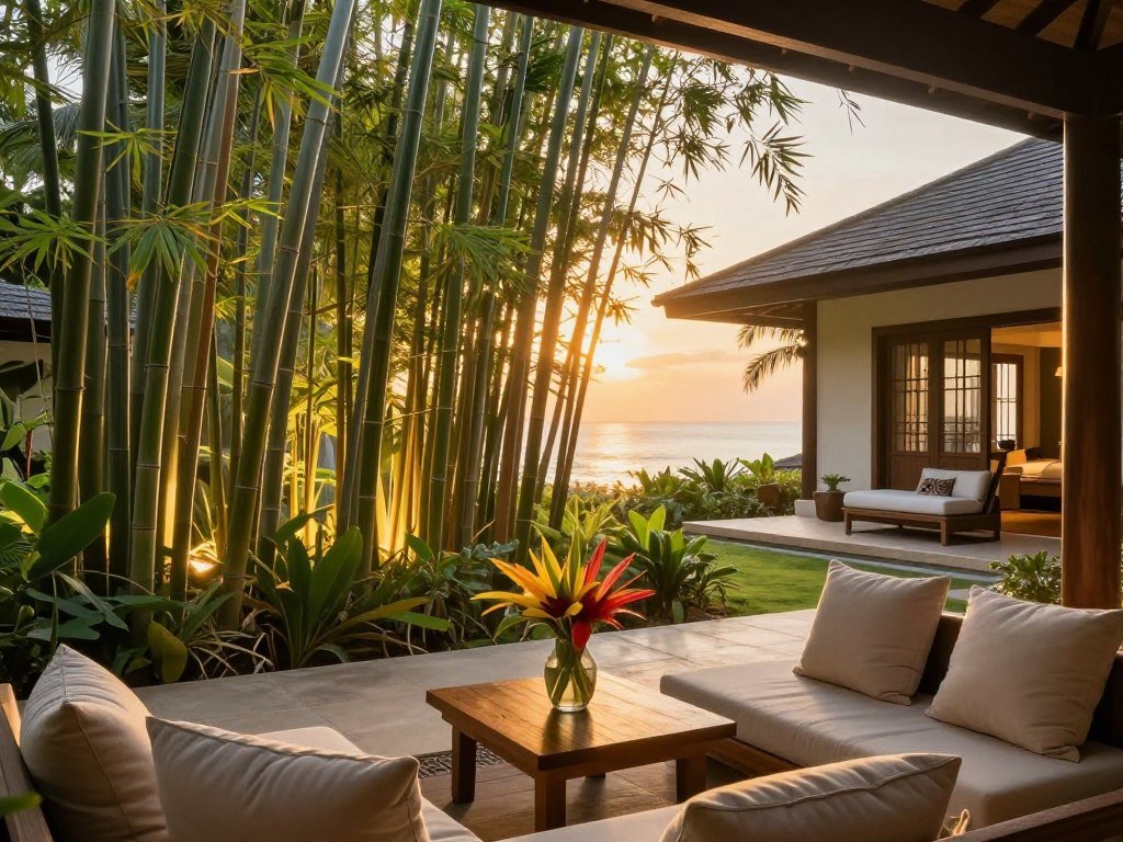 Villa terrace screened from neighboring honeymoon rooms