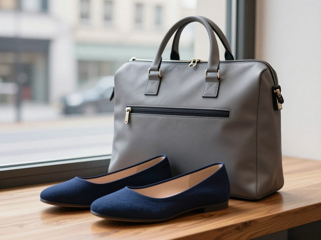 Washable flats beside a work bag for city use Washable flats beside a work bag for city use