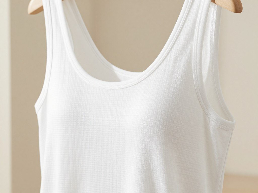 White tank fabric checked in bright light with a bra