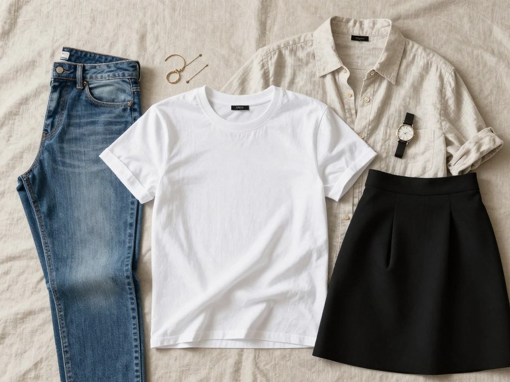 White tee and linen shirt ready to style with wardrobe pieces