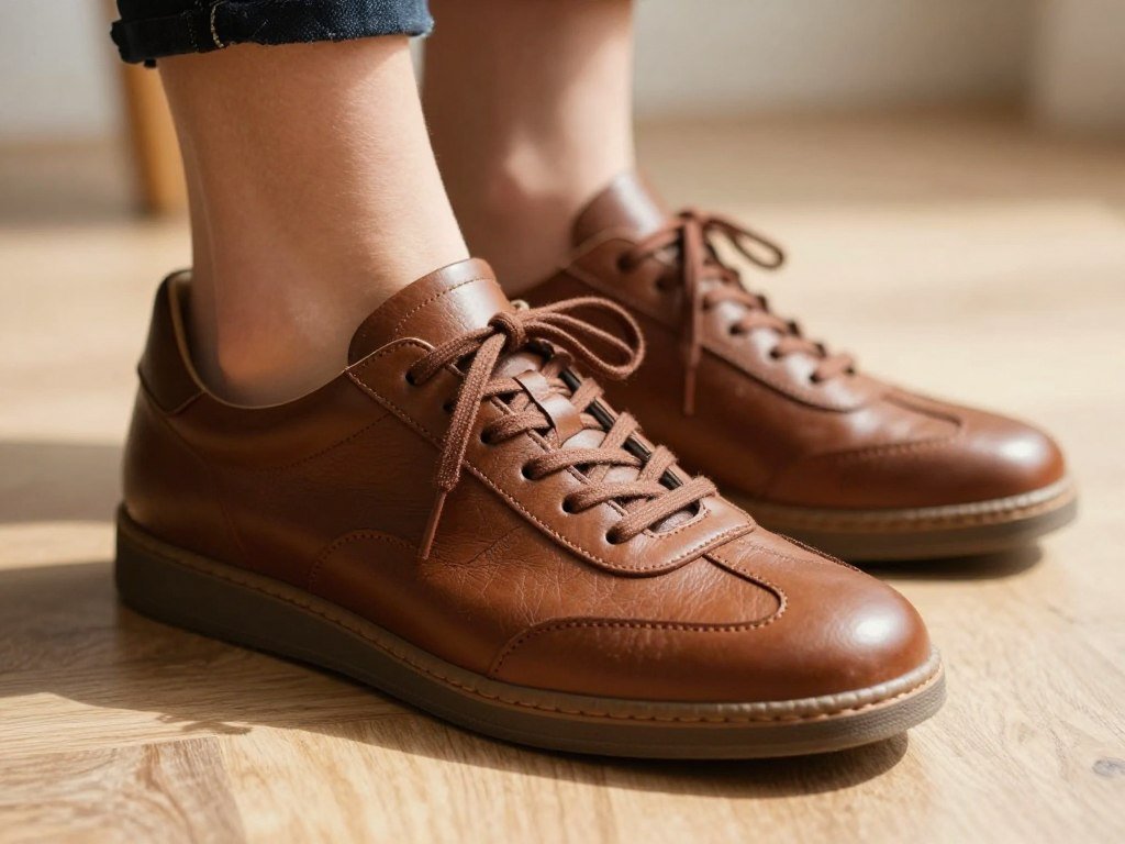 Wide forefoot inside a leather sneaker with room at toes Wide forefoot inside a leather sneaker with room at toes