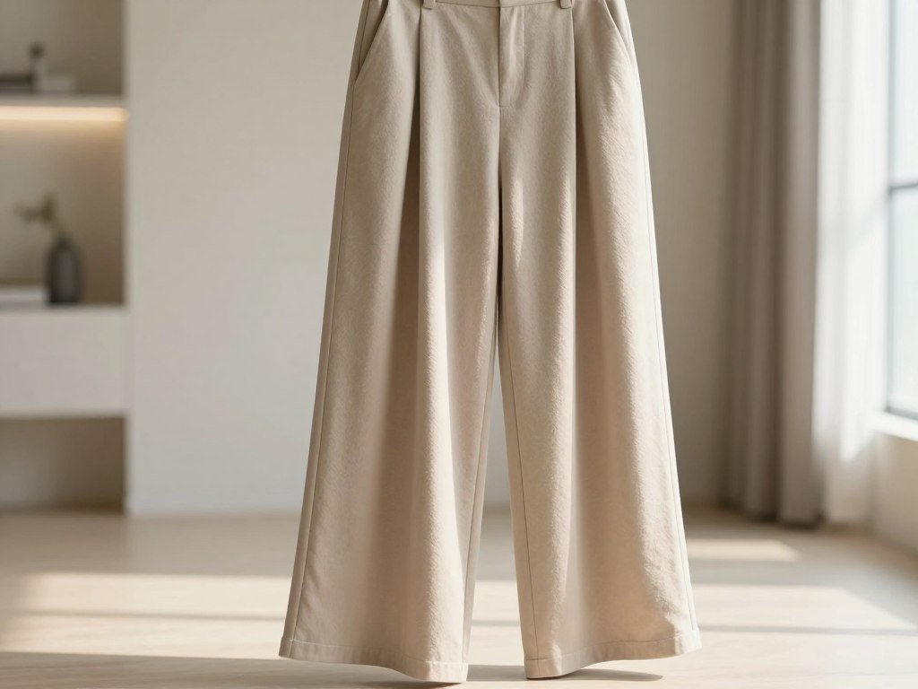 Wide leg pants shown with room through the leg and hem