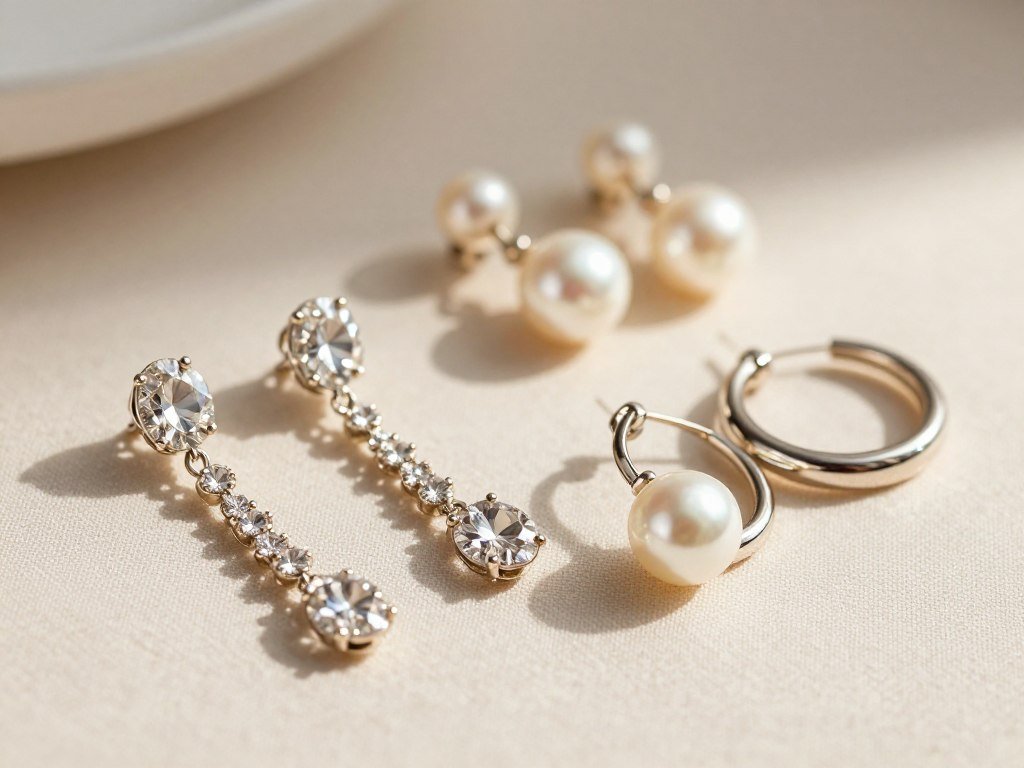 Women’s clip-on earrings in crystal, pearl, and hoop styles Women’s clip-on earrings in crystal, pearl, and hoop styles