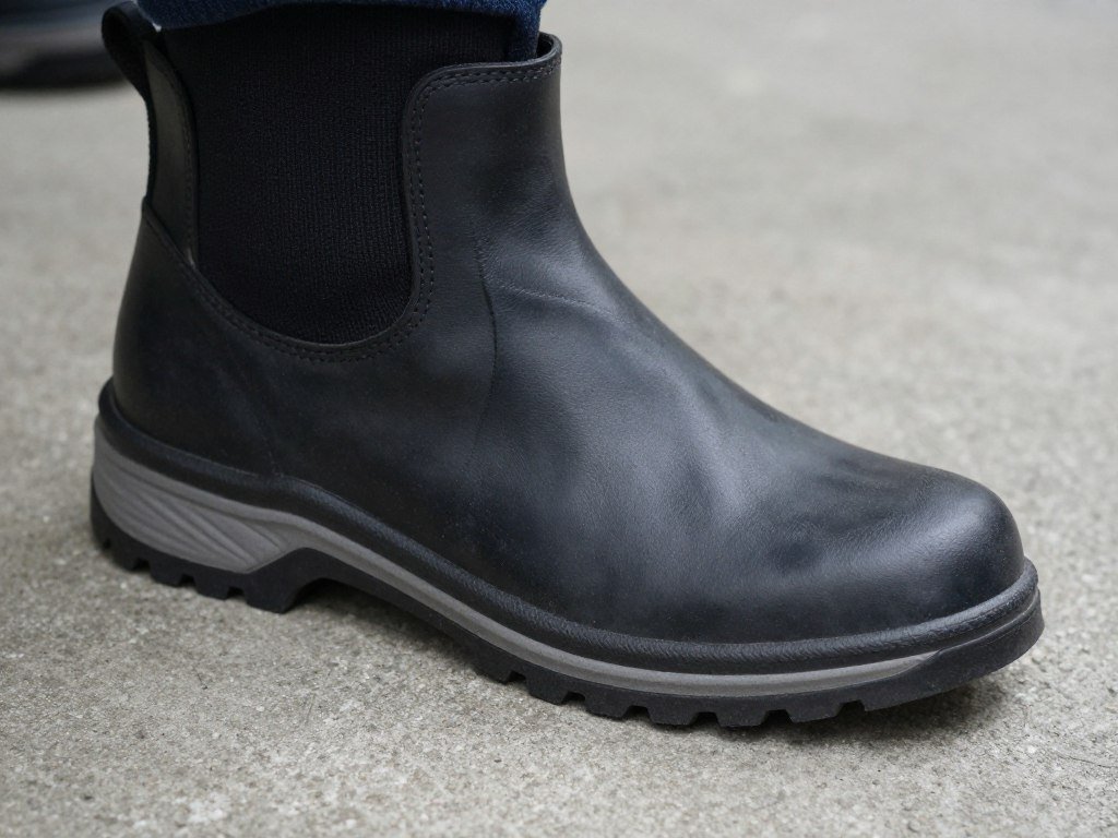 Work boot midsole cushioning underfoot on a concrete floor Work boot midsole cushioning underfoot on a concrete floor