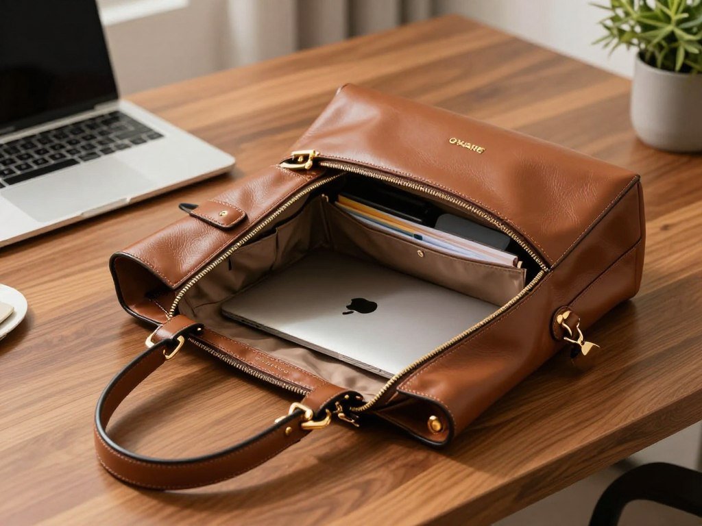 Zip-top O’Hare work tote with deep interior pockets Zip-top O’Hare work tote with deep interior pockets