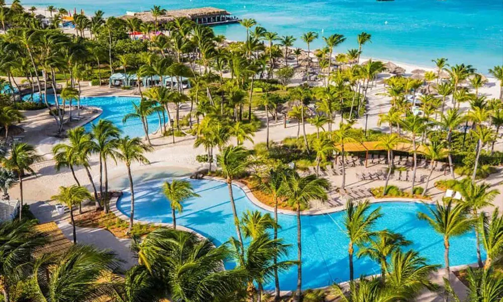 Hilton Aruba Caribbean Resort surrounded by tropical gardens