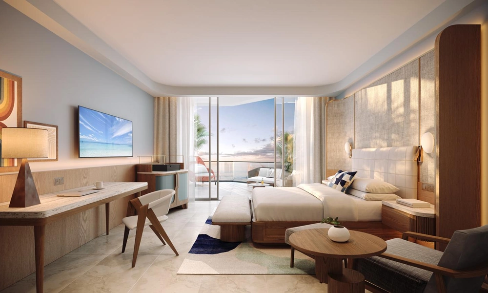 Contemporary oceanfront hotel tower on Palm Beach Aruba