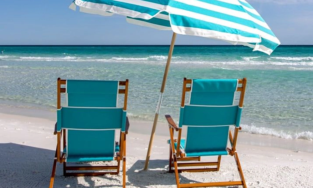 Budget-friendly beach umbrella with a screw sand anchor
