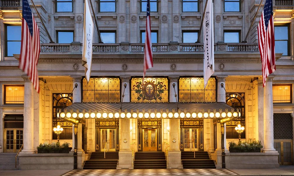 The Plaza Hotel's grand exterior in Manhattan.