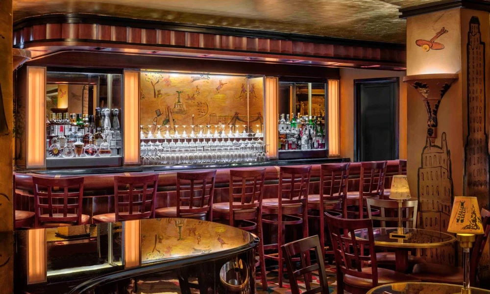 Classic luxury hotel lounge with warm traditional interiors.