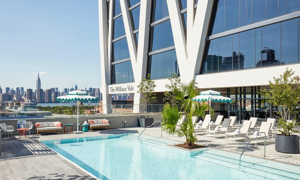 Modern Brooklyn hotel rooftop with Manhattan skyline views-best hotels in New York
