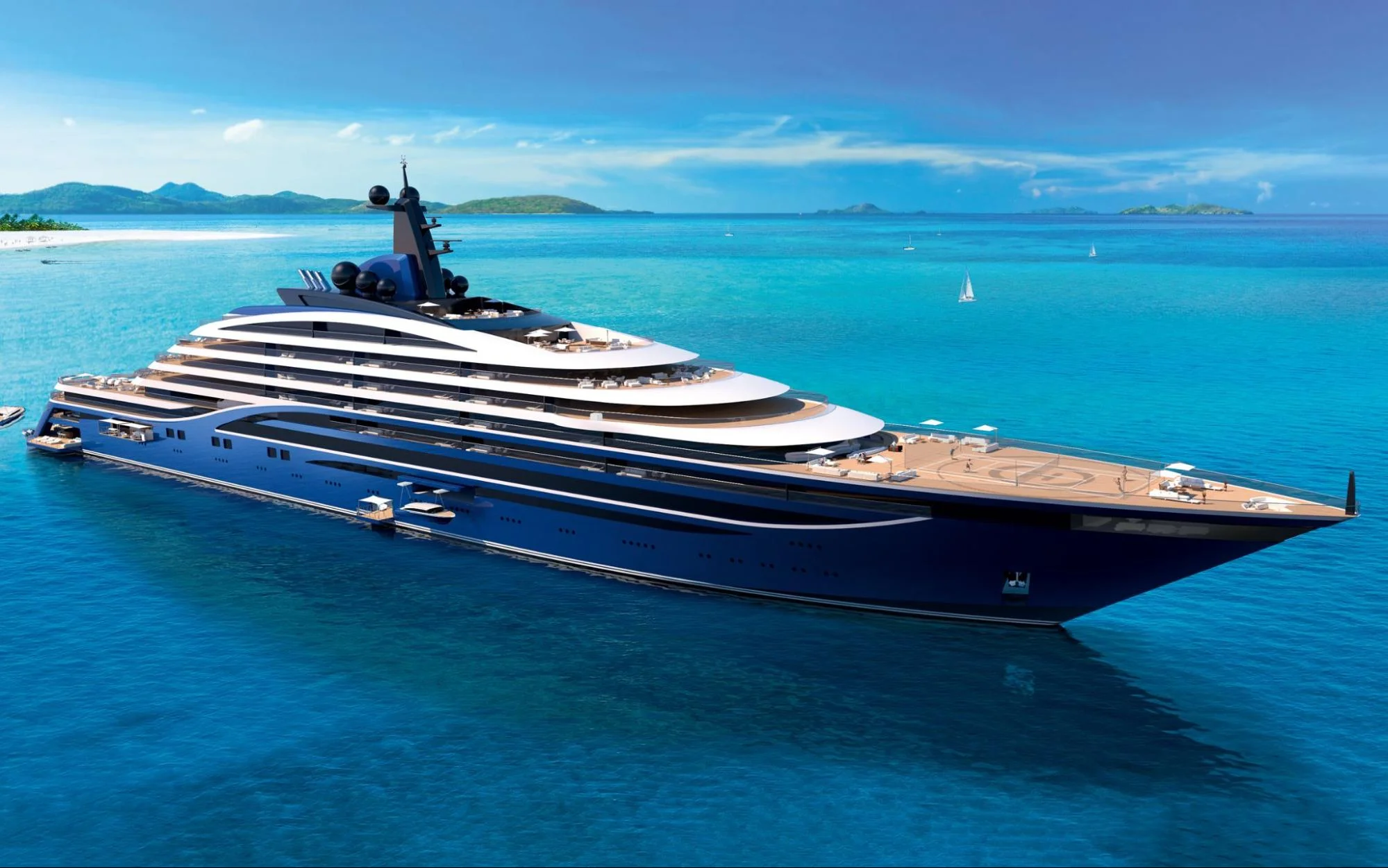 High-end luxury yacht against a bright horizon