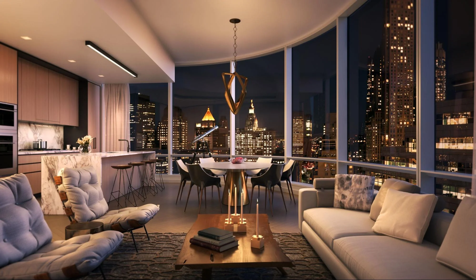 Stunning city skyline view from a luxury penthouse suite