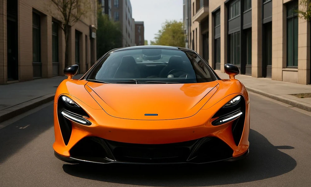 Bright orange McLaren 750S supercar parked on a residential city street-Most Luxurious Cars in New York