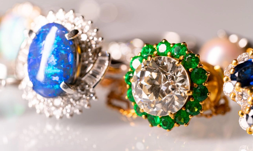 Gold platinum diamonds pearls and gemstones